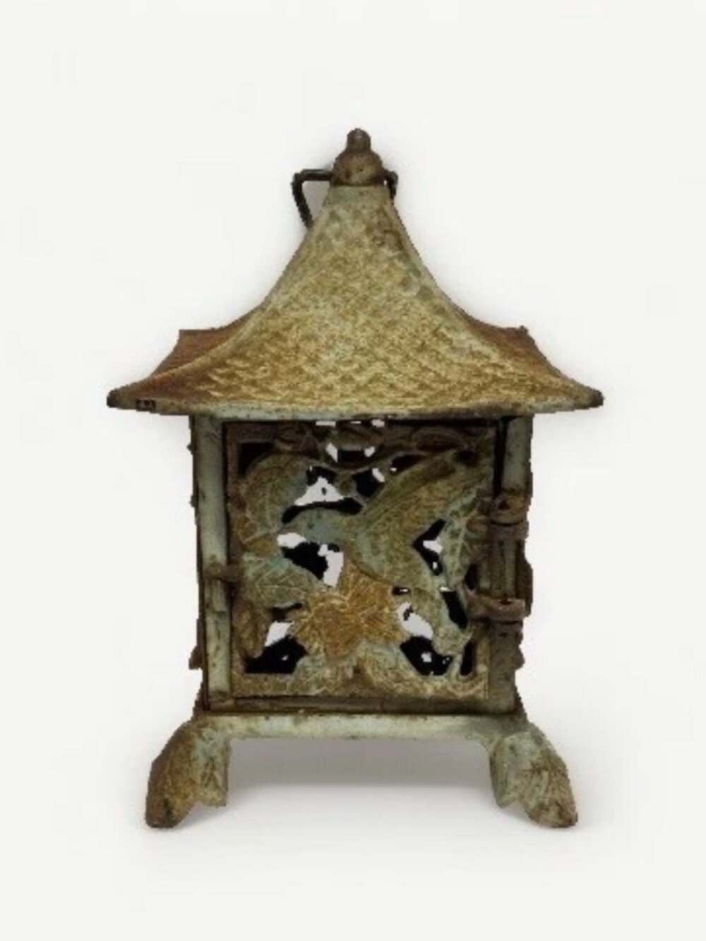 🏮✨ VTG Japanese Hummingbird Pagoda Cast Iron Hanging Lantern Candle Holder 9.5"